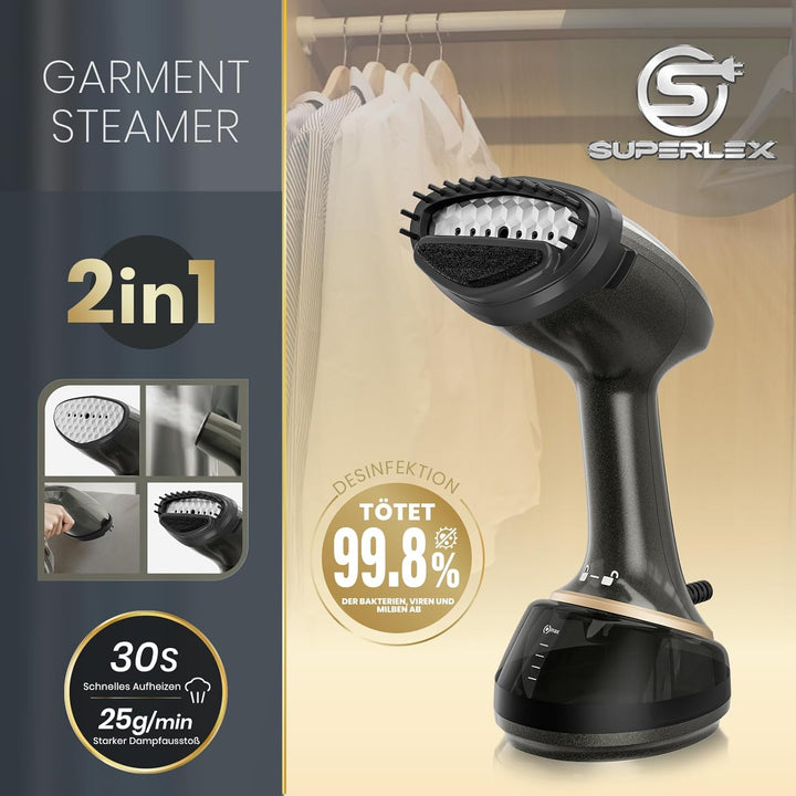 Steamer Dampfglätter 1700W Kompakter Dampfbürste mit 350ML Wassertank für Kleidung Hemden Anzüge Vor