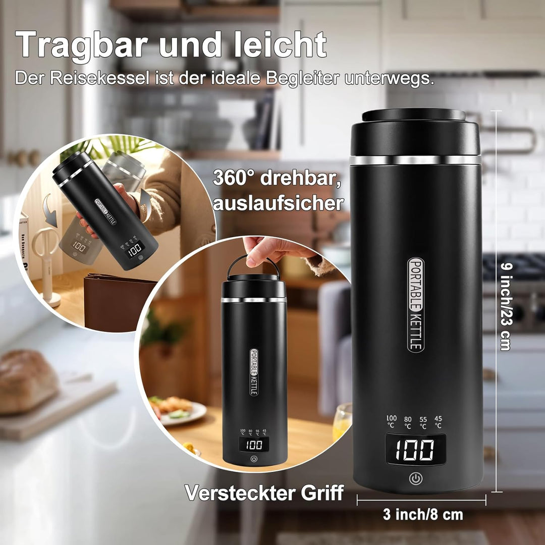 Wasserkocher Klein 450 ml - 4 Temperatureinstellungen Mini Wasserkocher zum Anschliessen Edelstahl 3