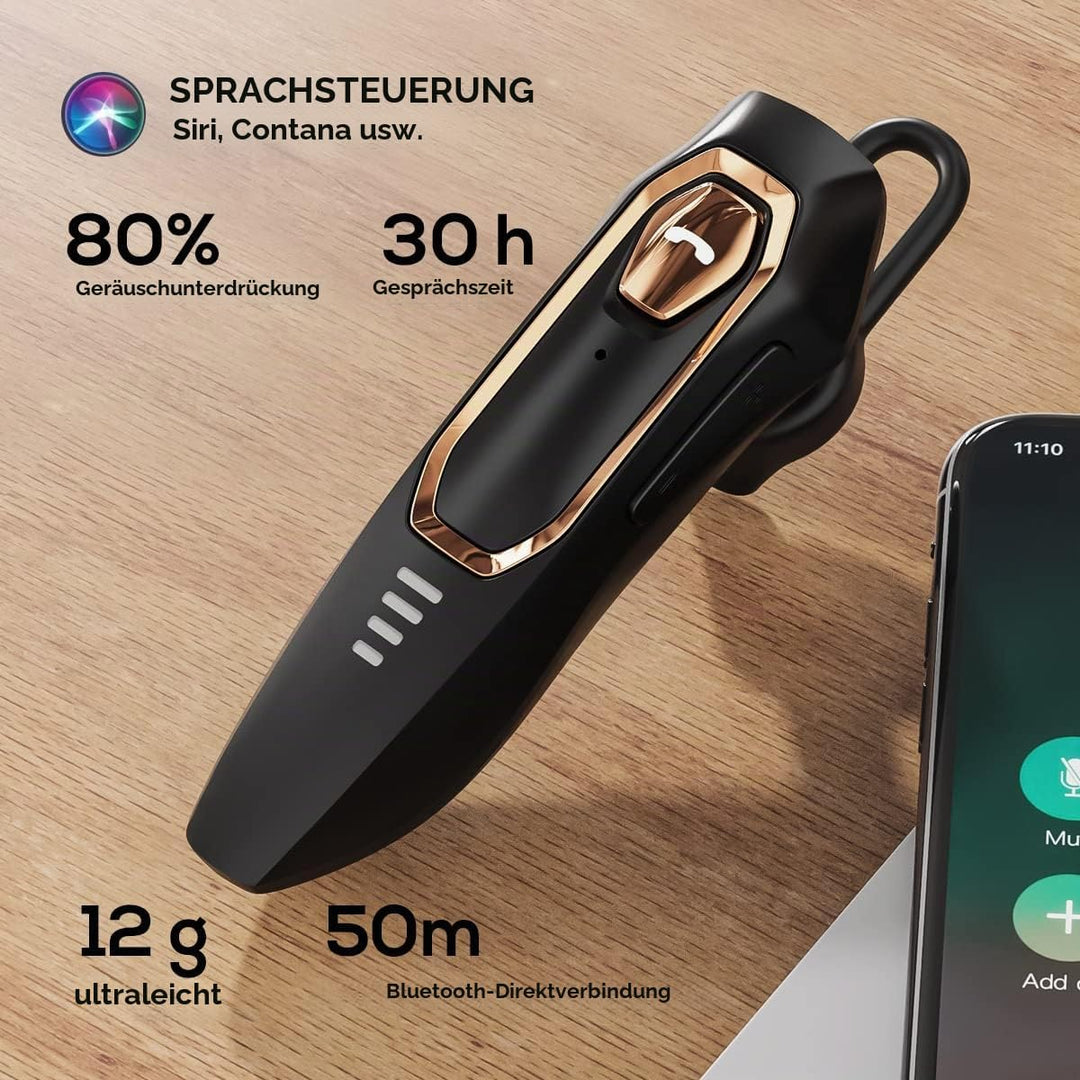 Micool Headset Bluetooth V5.0, Geräuschunterdrückung Freisprech Bluetooth Headset Handy 30 Stunden G