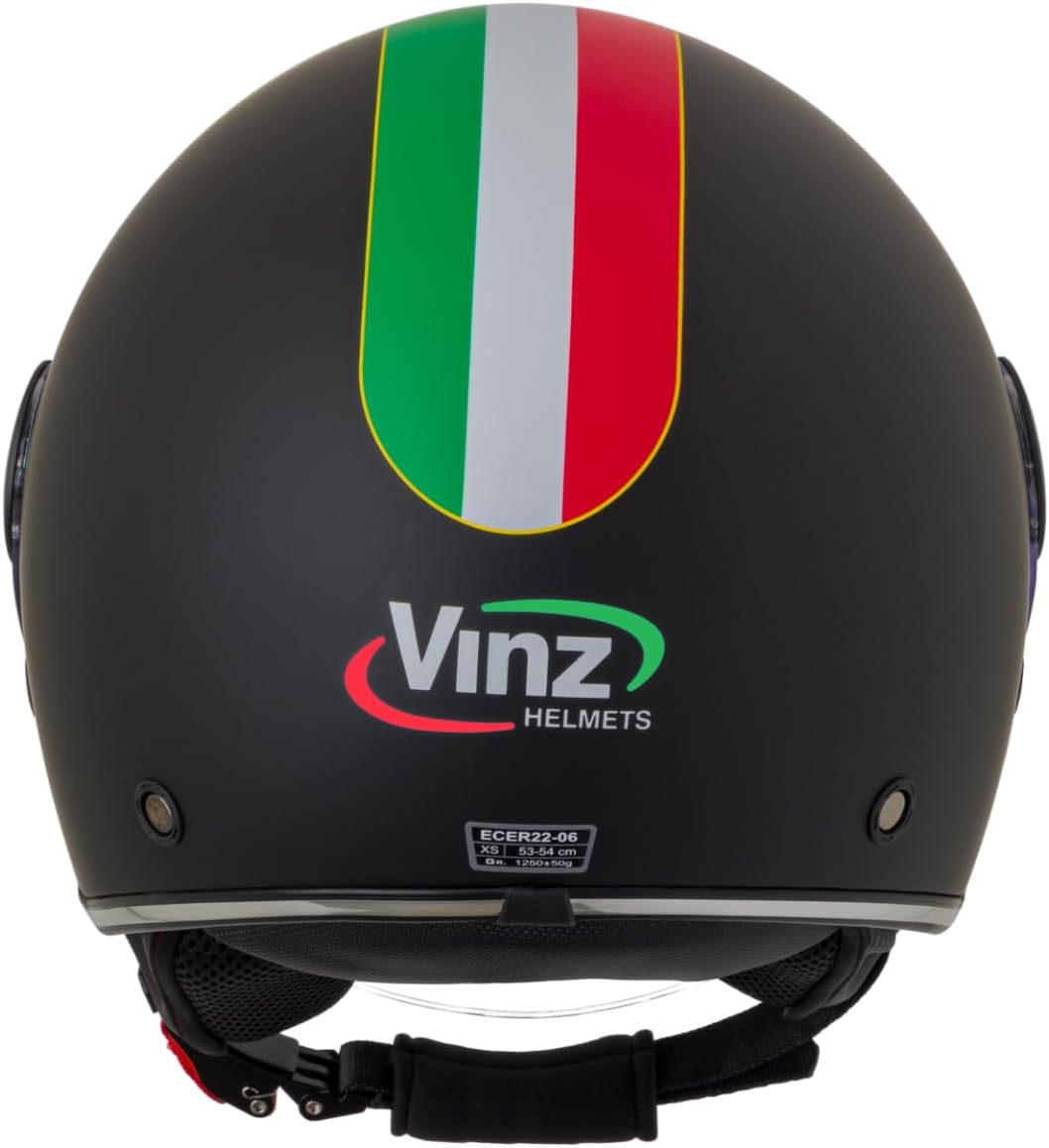 VINZ Neiva Jethelm mit Doppelvisier | Roller Helm mit Italienische Flagge & mit Sonnenblende | In Gr