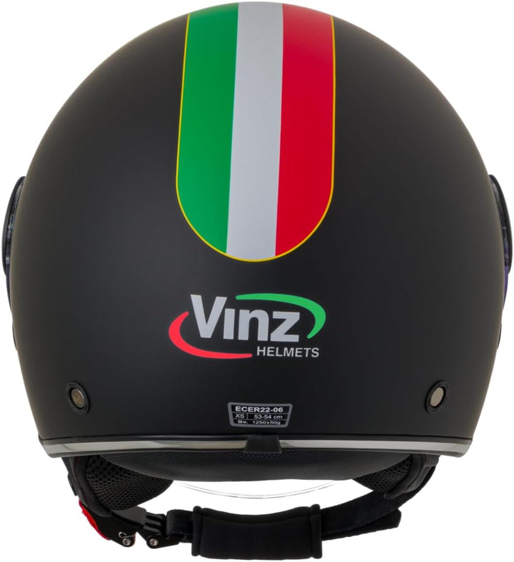 VINZ Neiva Jethelm mit Doppelvisier | Roller Helm mit Italienische Flagge & mit Sonnenblende | In Gr
