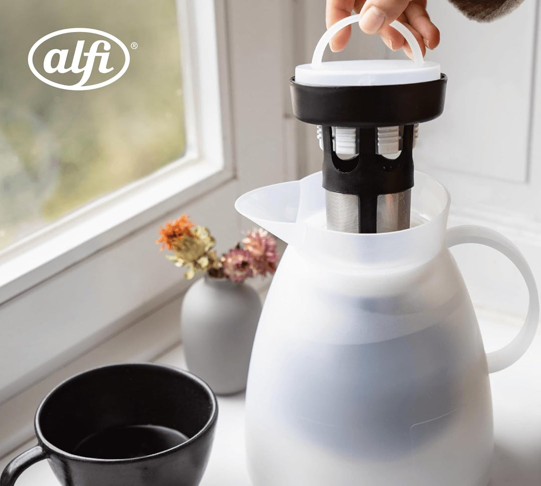 alfi 1935011100 Isolierkanne Dan Tea Kunststoff 1.0 l, weiss mit Teefilter Transparent, mit Teefilte