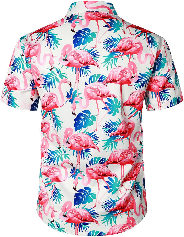 JOGAL Herren Hawaii Hemd Männer Flamingo Kurzarmhemd und Kurze Hose Set Strand Outfit Sommerhemd Für