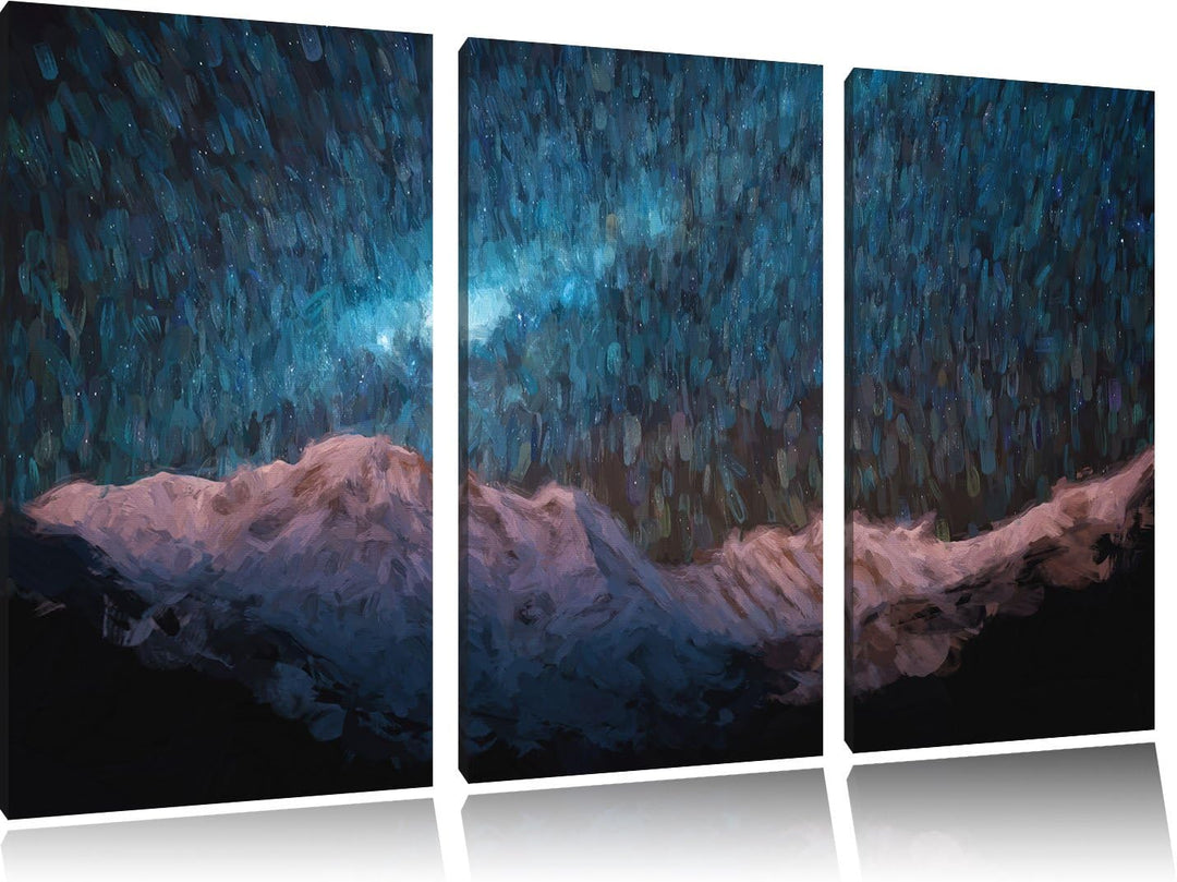 Pixxprint Annapurna bei Nacht Pinsel Effekt 3-Teiler Leinwandbild 120x80 Bild auf Leinwand