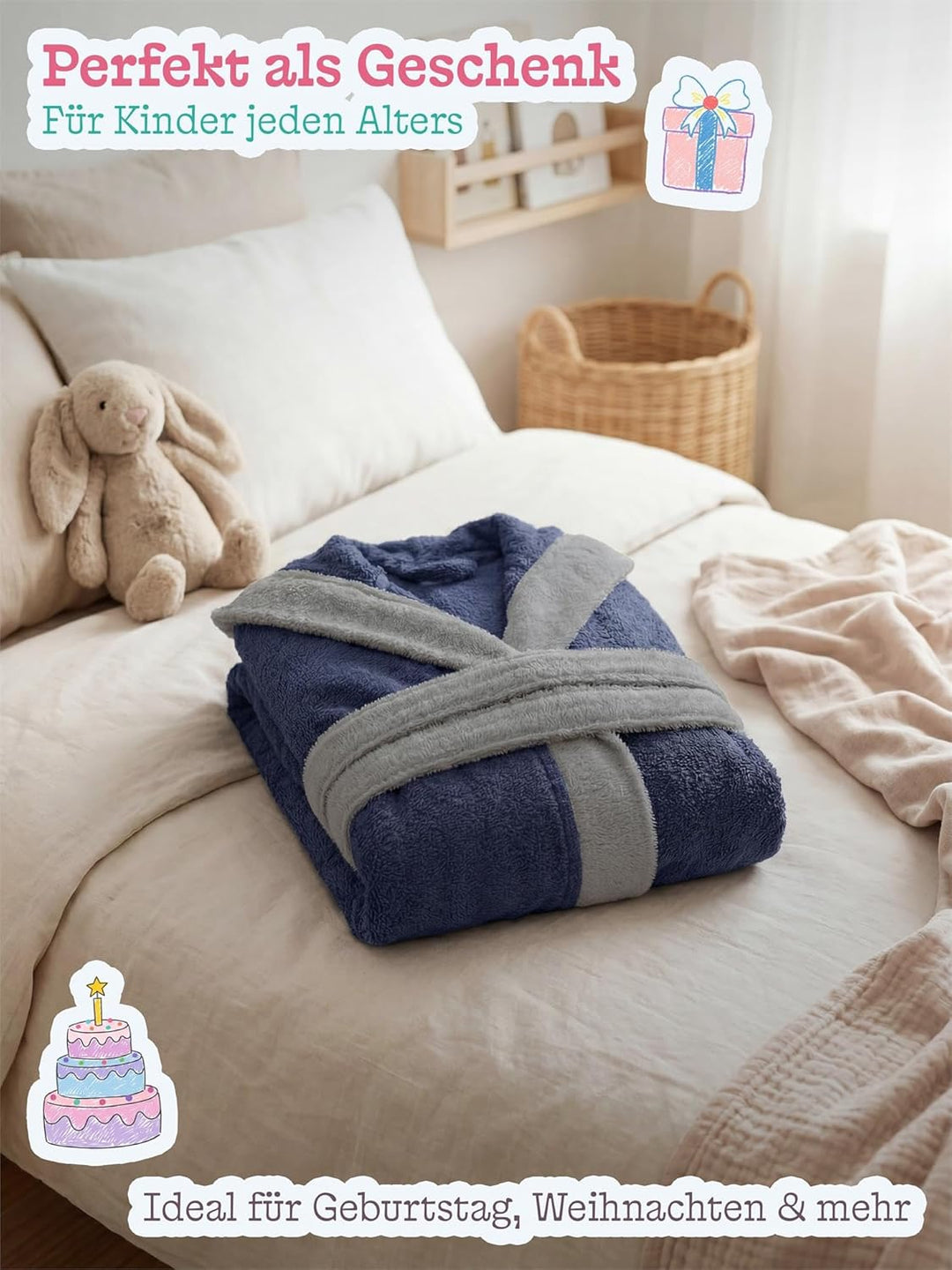 normani Kinder-Bademantel mit Kapuze aus 100% Bio-Baumwolle - für Jungen und Mädchen 110-116 Lila, 1