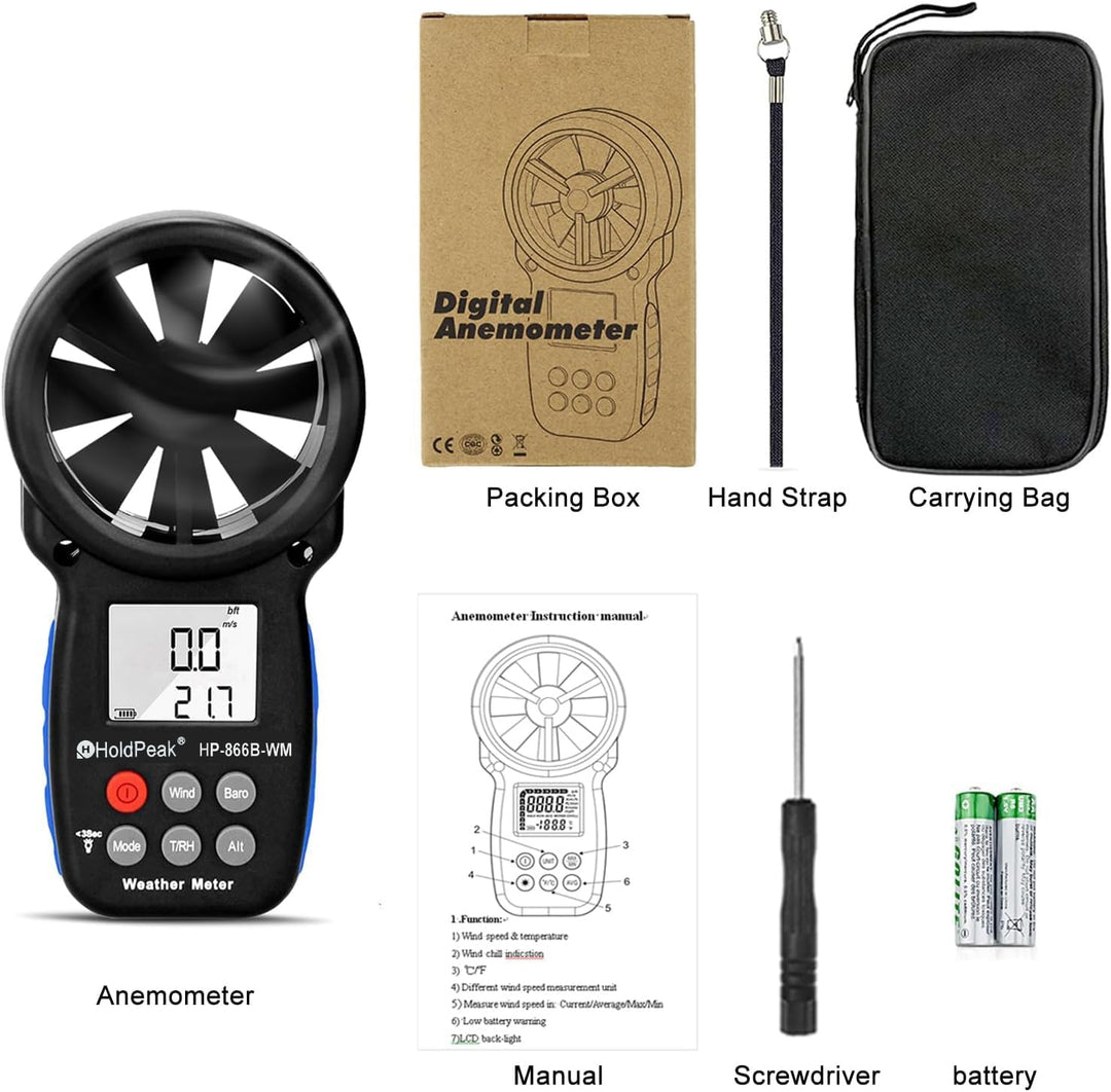 Windmesser Windmessgerät, Digitaler Windmesser für Windgeschwindigkeit Temperatur Wind Chill Tester