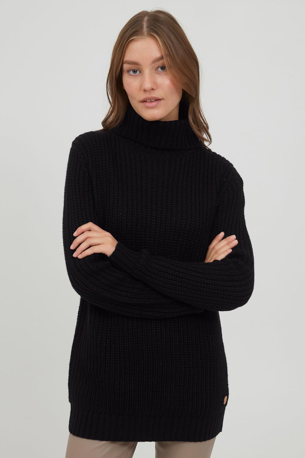 OXMO OXNanna Strickpullover Damen Grobstrickpullover Pullover mit Rollkragen Regular Fit L Black (19