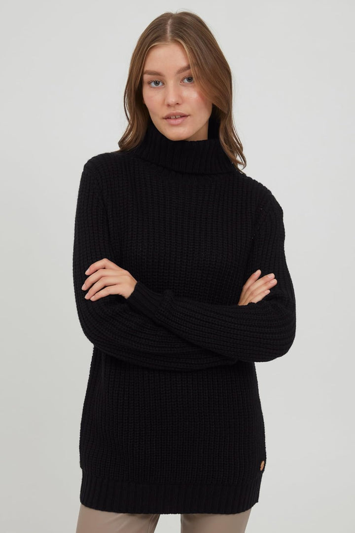 OXMO OXNanna Strickpullover Damen Grobstrickpullover Pullover mit Rollkragen Regular Fit L Black (19