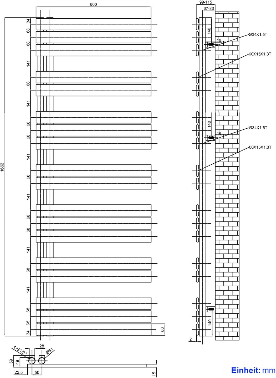 Heilmetz Badheizkörper Flach Design Heizkörper Handtuchtrockner für Badezimmer Handtuchheizkörper mi