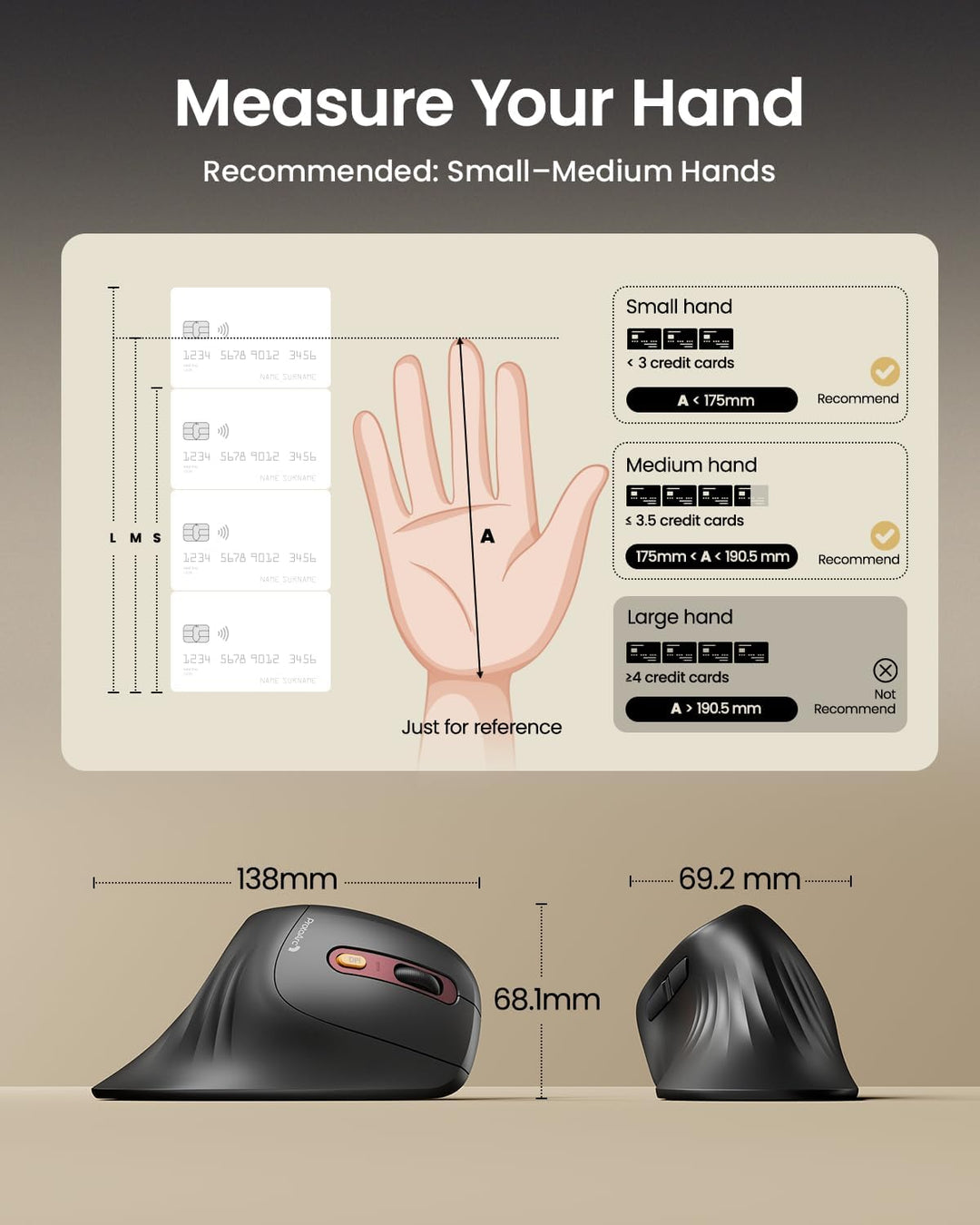 ProtoArc EM11 NL Ergonomische Vertikale Maus, Kabellos Aufladbar Mouse mit 3 Gerät (2*Bluetooth+USB)