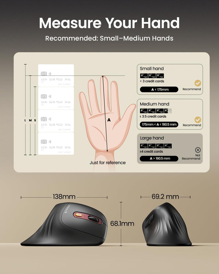 ProtoArc EM11 NL Ergonomische Vertikale Maus, Kabellos Aufladbar Mouse mit 3 Gerät (2*Bluetooth+USB)