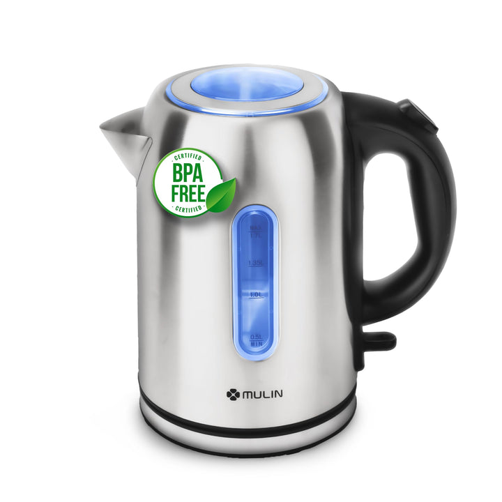 MULIN Elektrischer Wasserkocher aus Edelstahl, 1,7 l, 2200 W Schnellkochen, 360° drehbarer Sockel, a