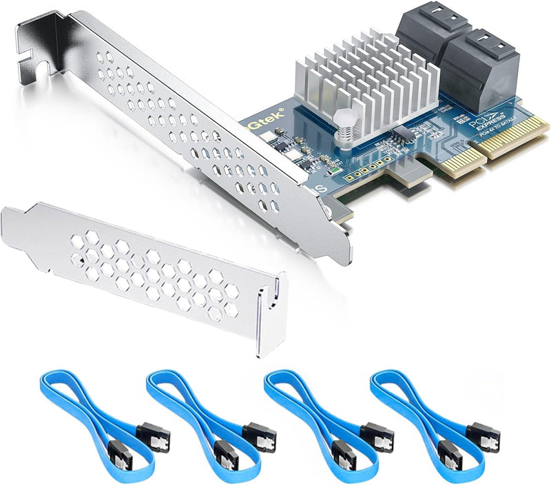 PCIe SATA X4 Card 4 Port with 4 SATA Cables and Low Profile Bracket, 6Gbps SATA3.0 Controller PCI Ex