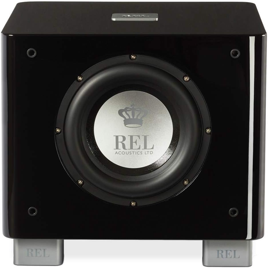REL Acoustics T/7x Subwoofer, 8 Zoll Front-Firing Driver, Arrow™ Wireless Port, Hochglanz-Schwarz