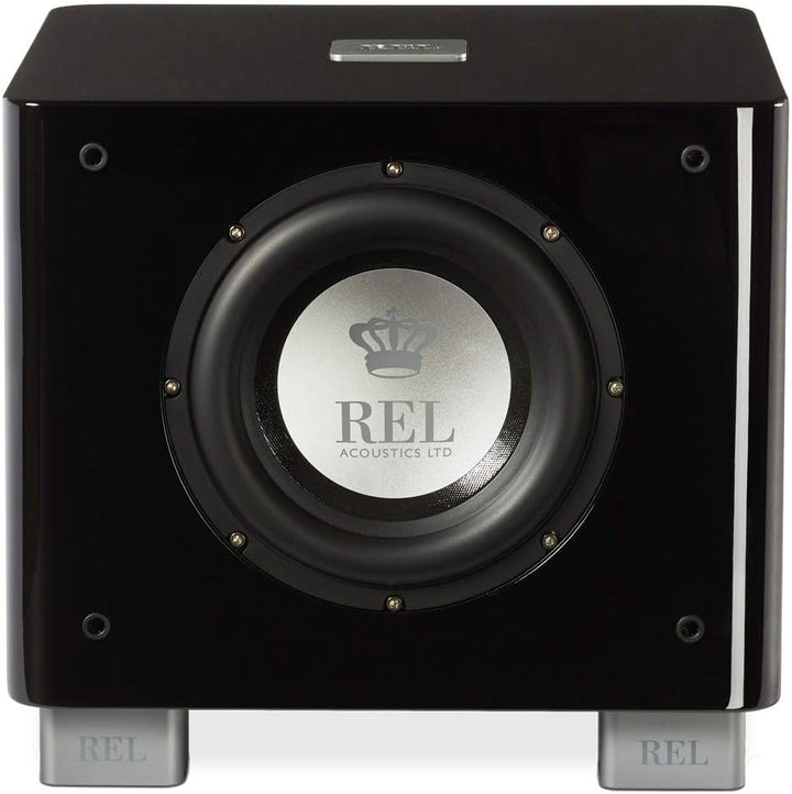 REL Acoustics T/7x Subwoofer, 8 Zoll Front-Firing Driver, Arrow™ Wireless Port, Hochglanz-Schwarz