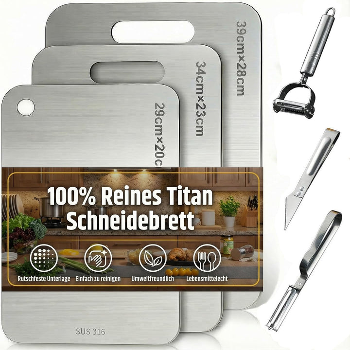3 Stück Titan Schneidebrett, 304 Edelstahl Schneidebrett, Titanium Cutting Board mit Rutschfestes Si