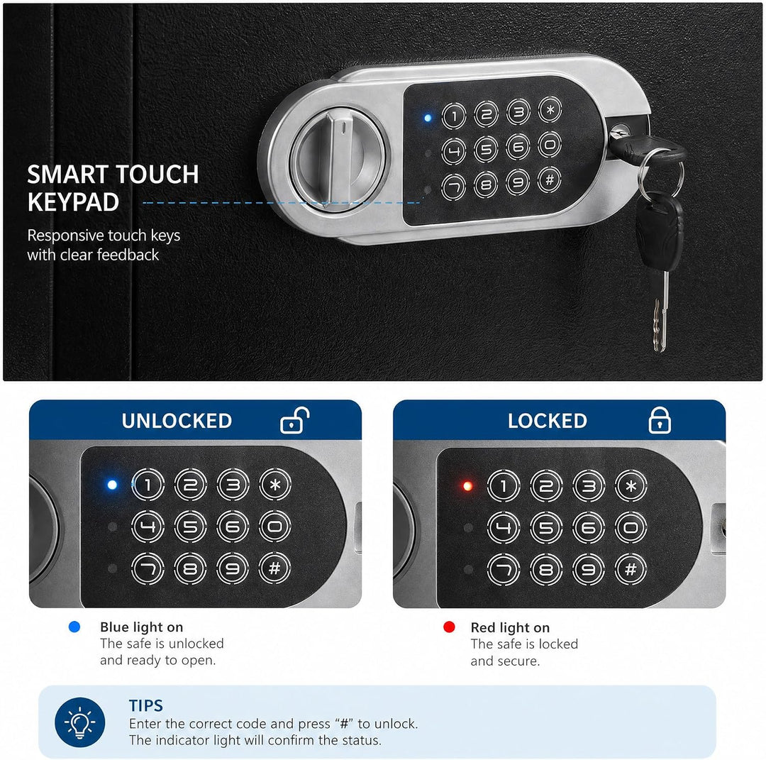 GarveeHome Tresor Digital 0,5 Fuss Hex (14L), Notfallschlüssel, Stahl 0.5 CUFT, 0.5 CUFT