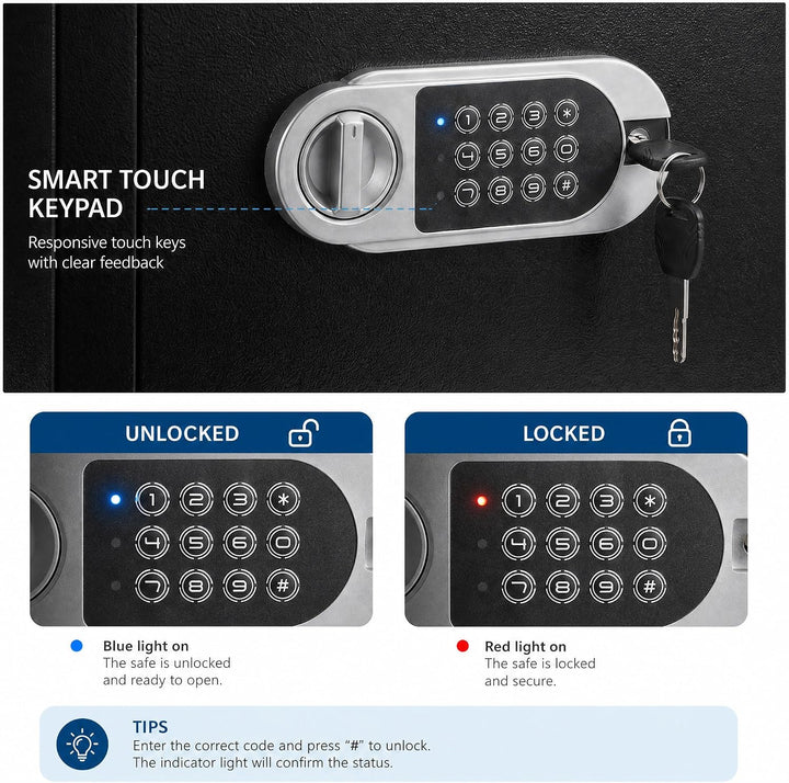 GarveeHome Tresor Digital 0,5 Fuss Hex (14L), Notfallschlüssel, Stahl 0.5 CUFT, 0.5 CUFT