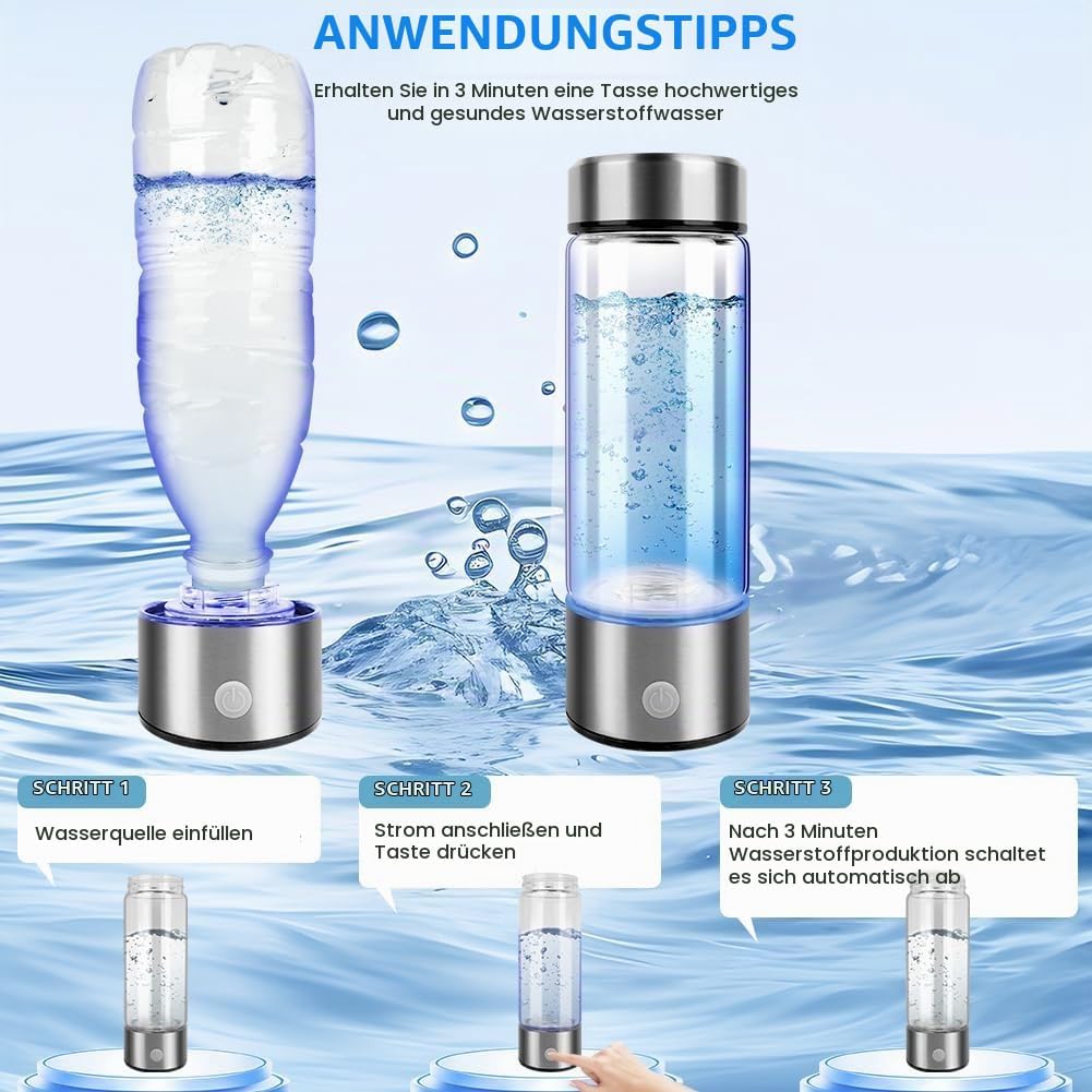 Flintronic Wasserstoff Wasserflasche, 420ML Wasserstoff Generator, Tragbarer Wasserionisator, Hydrog
