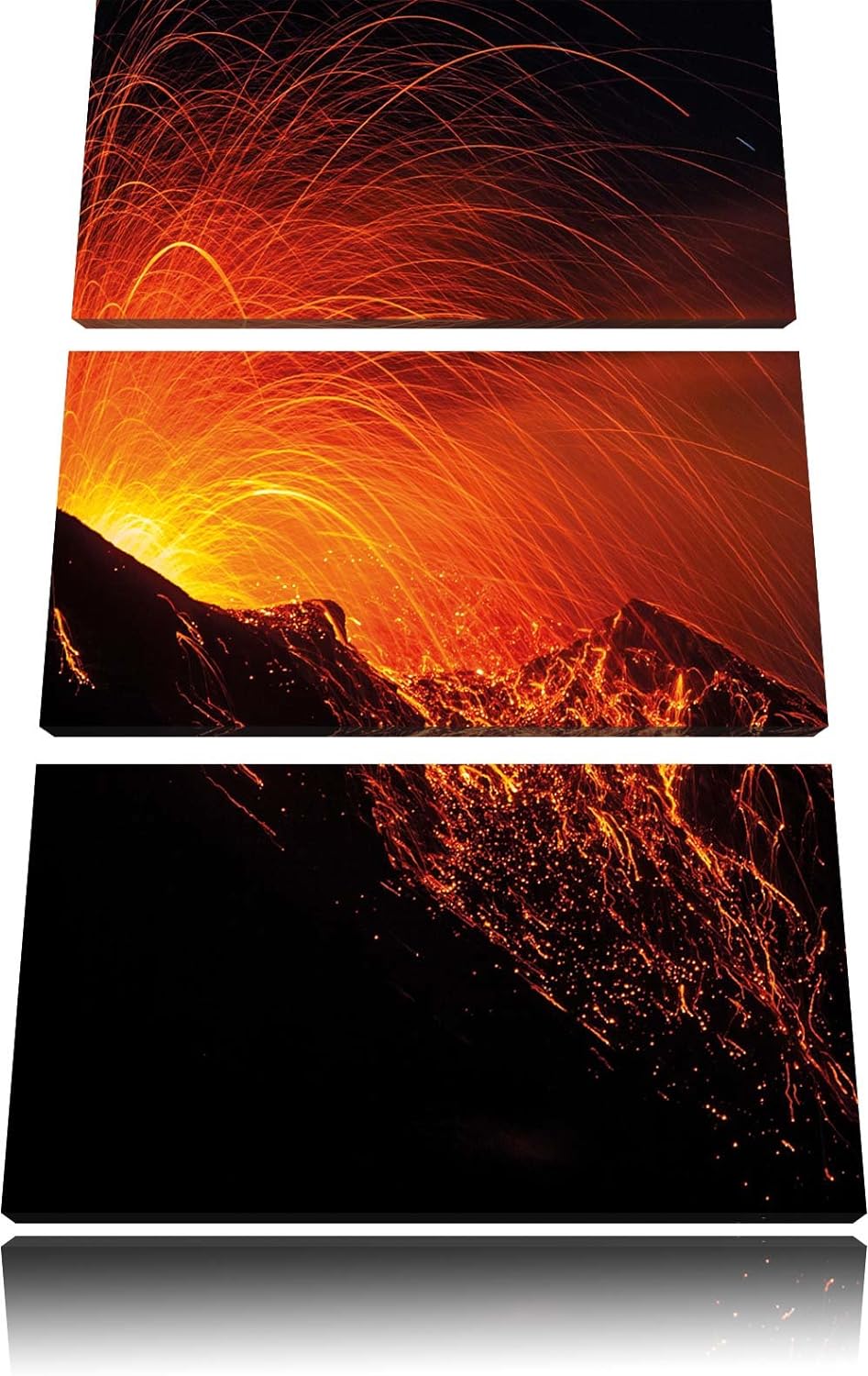 Pixxprint Bedrohlicher Vulkanausbruch / 3-Teilig/Gesamtmass 120cm Leinwandbild bespannt auf Holzrahm