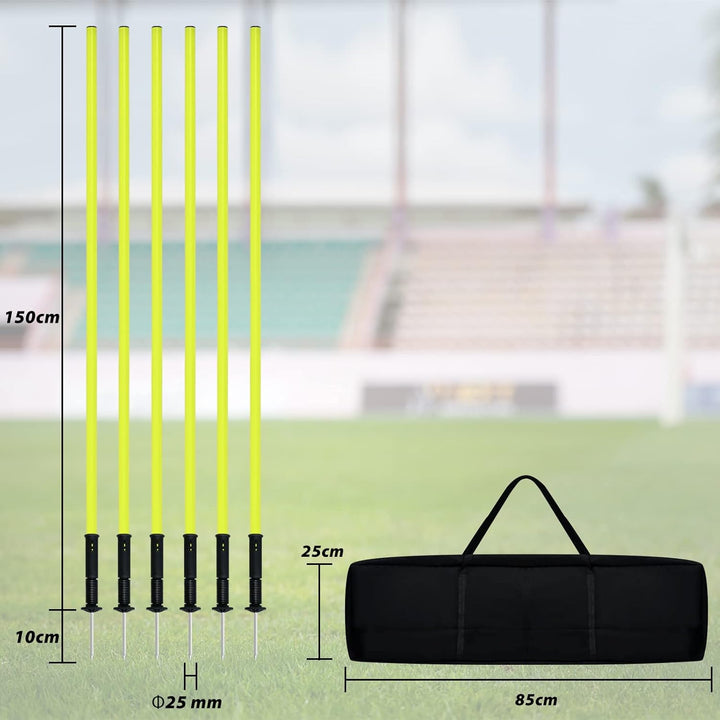 NAIZY Slalomstangen Fussball Trainingszubehör 1,5m/1,8m 6pcs-Set Hürdenstangen mit Erdspiess & Trage