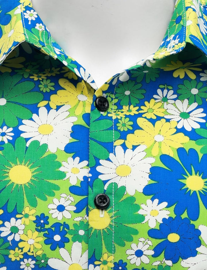 JOGAL Herren Regular Fit Floral Business Hemd Langarm Button Down Print Freizeithemd S Blau Grün Gän