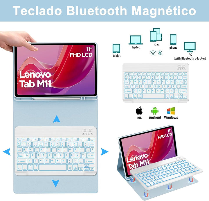 WINCHKING Tastatur für Lenovo Tab M11, 27,9 cm (11 Zoll), Hülle mit spanischer Tastatur, Bluetooth,