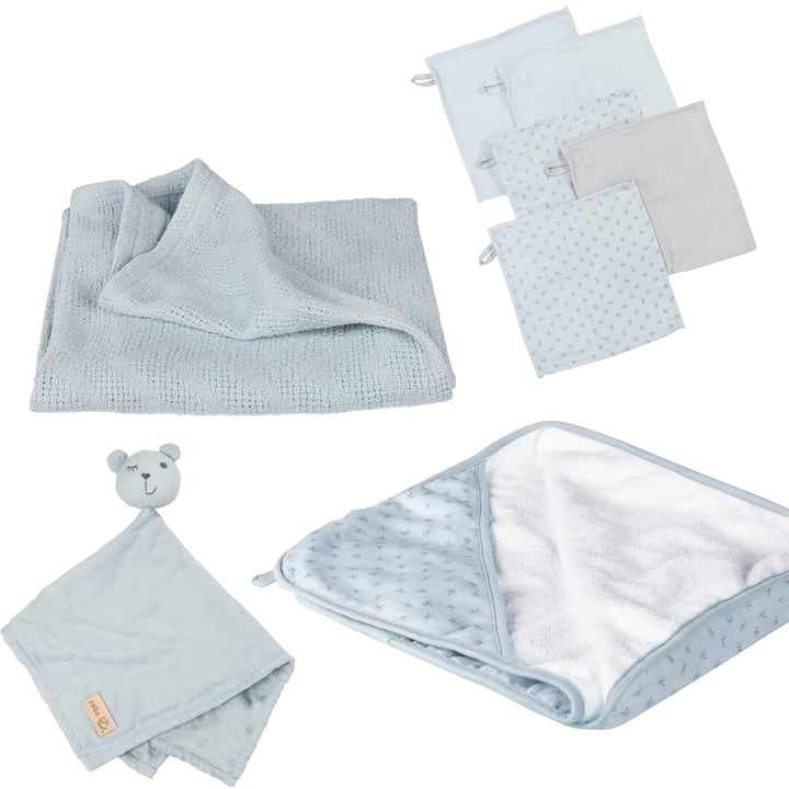 roba Geschenk Baby Pflege - Set zur Geburt - Handtuch, Waschlappen, Schmusetuch & Decke - Bio Baumwo