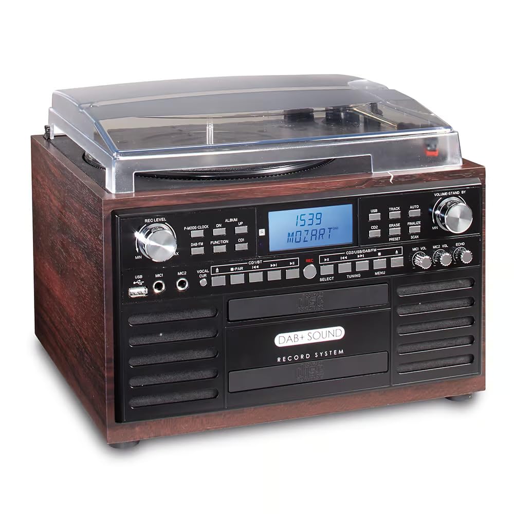 EUROtops DAB+ Musikanlage mit CD-Brenner, Plattenspieler und Kassettendeck | Bluetooth, USB-Aufnahme