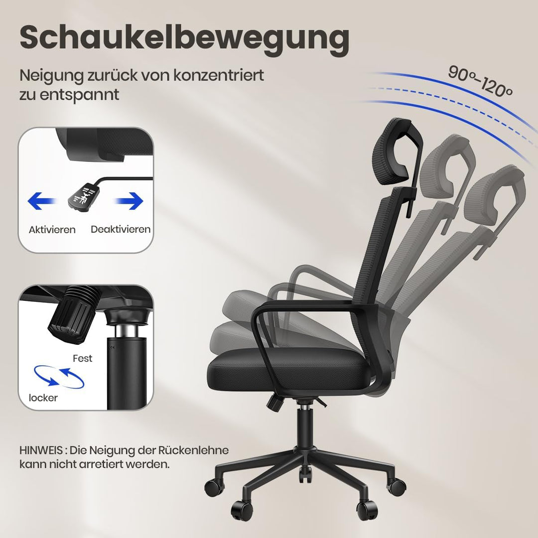 naspaluro Ergonomischer Bürostuhl, Schreibtischstuhl mit Verstellbarer Kopfstütze, Atmungsaktiver Ne