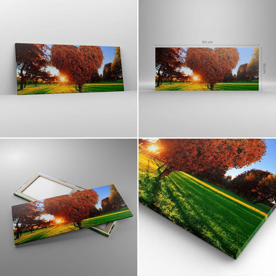 Wandbilder Dekoration Wohnzimmer Baum Park Frühling Herz Panorama Bilder auf Leinwand 120x50cm Leinw