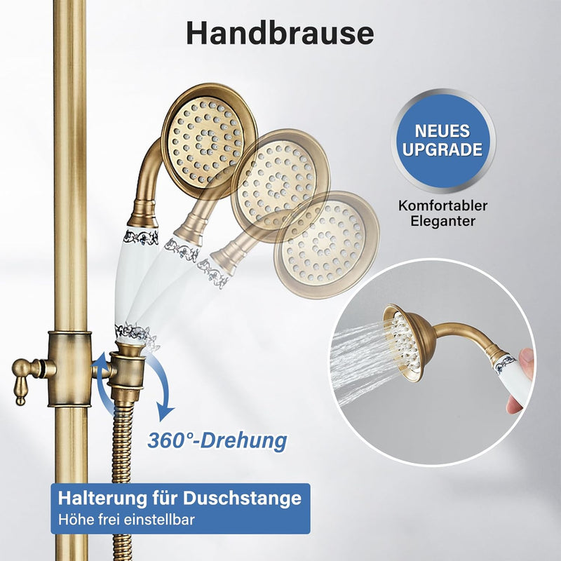 Suguword Messing Duscharmatur Duschset Duschsystem Regenduschset mit Kopfbrause Handbrause Duschkopf