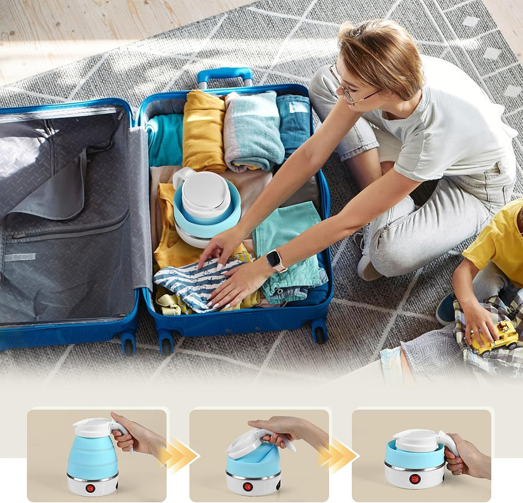 Faltbarer Wasserkocher, 600ml Wasserkessel Tragbarer Mini Reisewasserkocher, Faltbar Silikon Wasserk