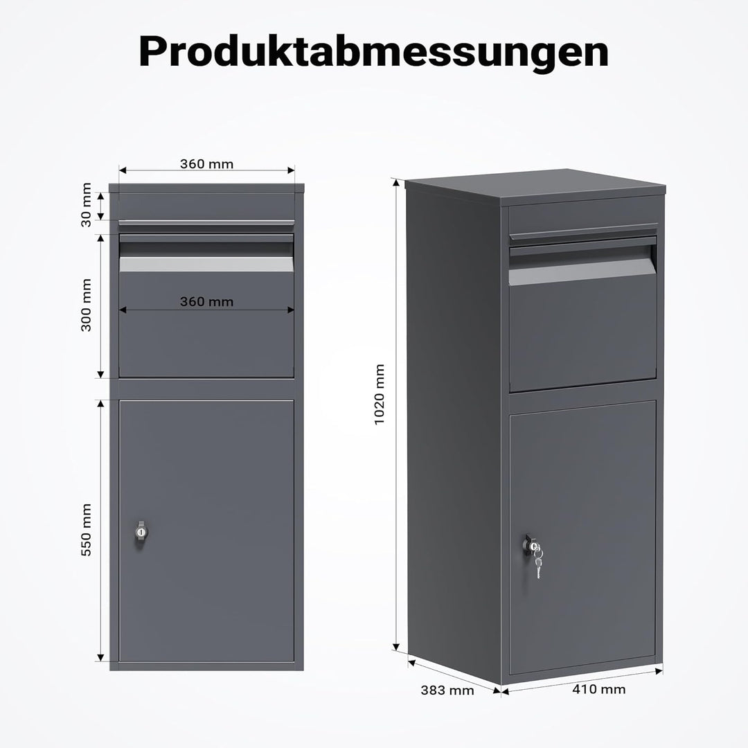 Wiltec Paketkasten grau 410 x 380 x 1020 mm, Paketbox Zuhause, Private Paketannahme passend für Pake