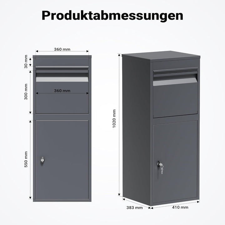 Wiltec Paketkasten grau 410 x 380 x 1020 mm, Paketbox Zuhause, Private Paketannahme passend für Pake