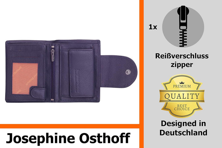 Josephine Osthoff Geldbörse Damen Wiener Schachtel, Platz für 11 Karten, Minibrieftasche mit Münzfac