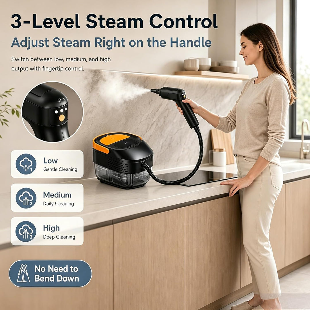 Dampfreiniger Handgerät,Steam Cleaner mit Trockenlaufschutz,3-Stufig Einstellbarer Dampfreiniger,15