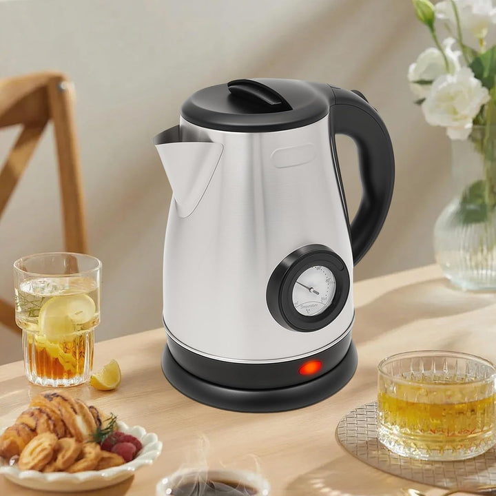 Elektrischer Wasserkocher Edelstahl 1,8L mit Temperaturanzeige | 1500W Teekocher mit Überlastungssch