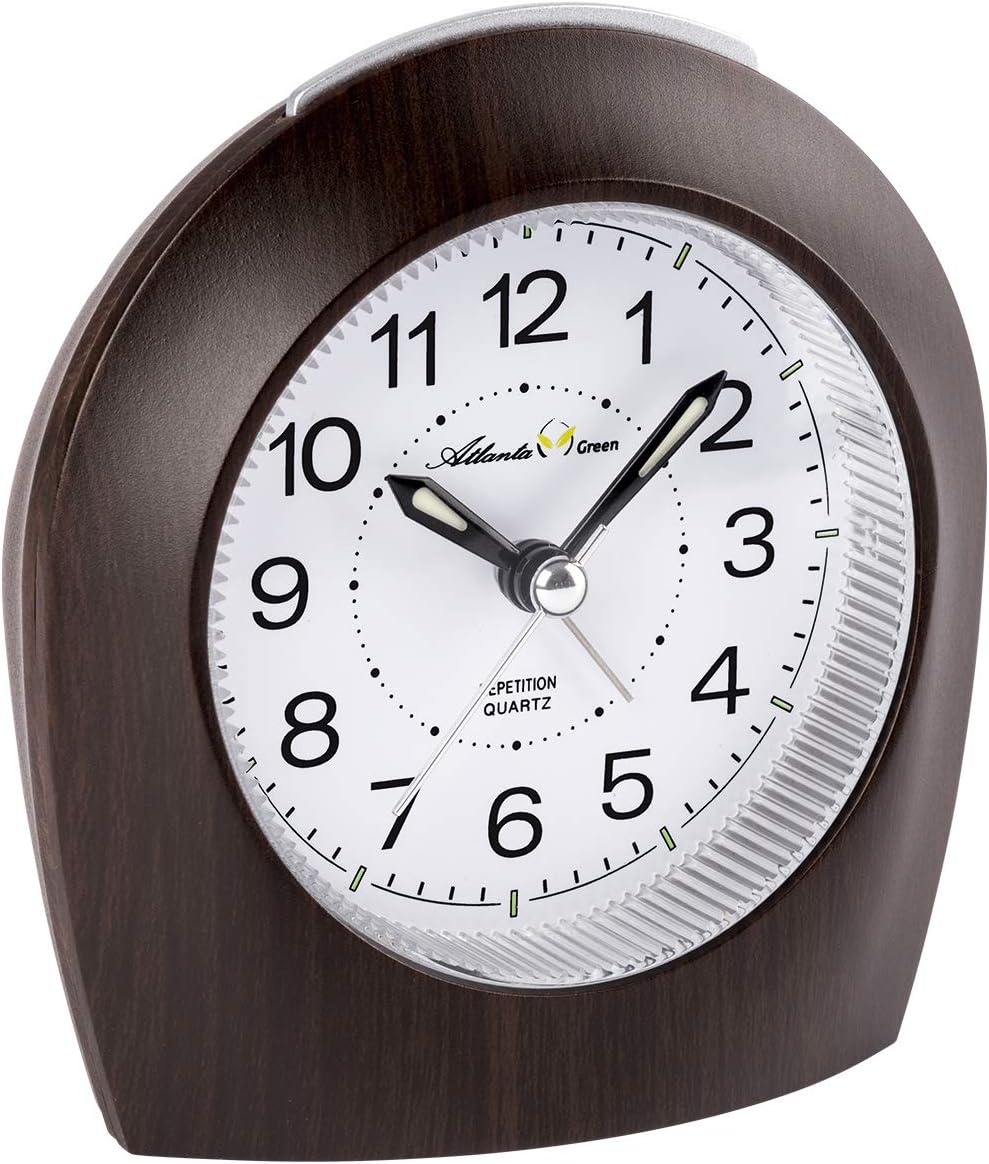 Atlanta Umweltfreundlicher Wecker ohne Ticken Holz Optik Nussbaum - 2508-20