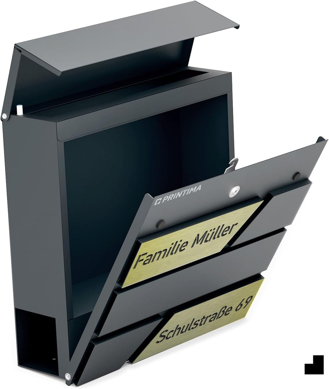 Design Anthrazit Briefkasten mit Hausnummer & Ihre Namen Gravur Personalisiert, Wandbriefkasten mit