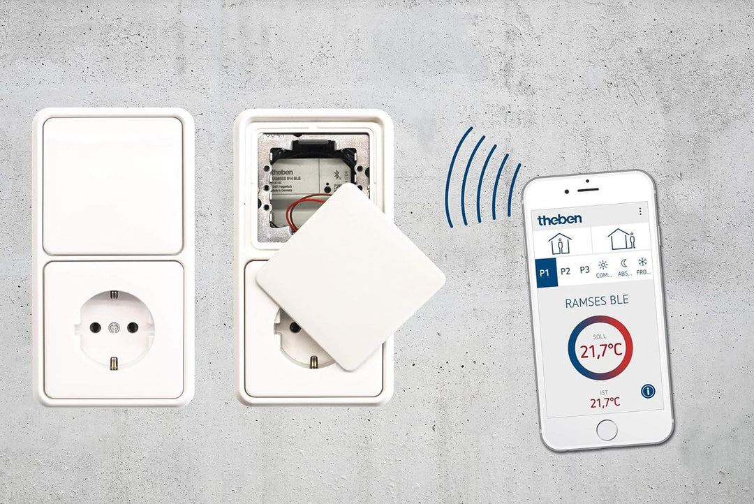 Theben 8140150 Ramses 814 BLE UP – Smarter, digitaler, unsichtbarer unterputz Uhrenthermostat - Blue
