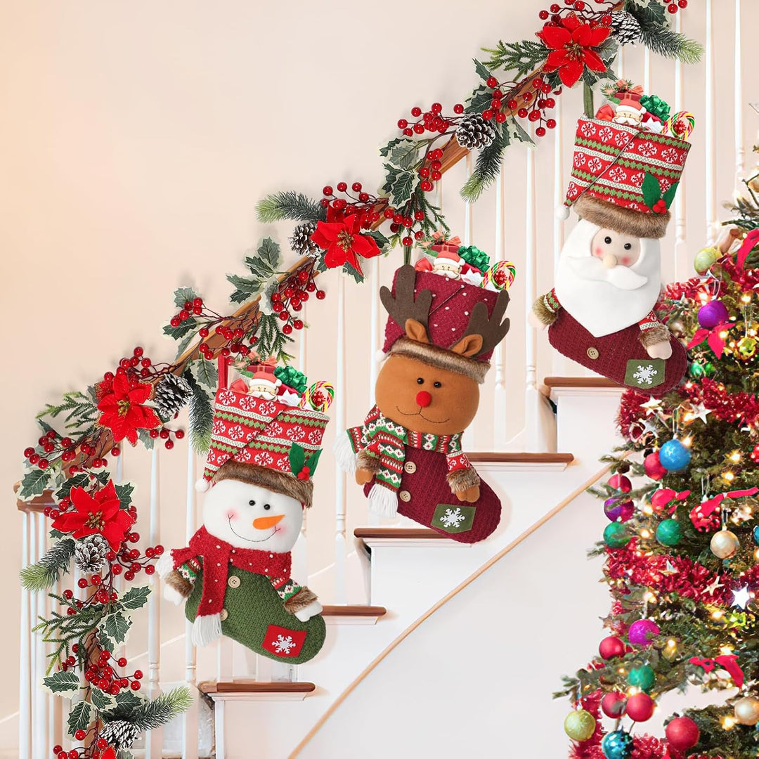 LOMOHOO Nikolausstrumpf,3 Stück Weihnachtsstrumpf, Gross Nikolausstiefel zum Befüllen Aufhängen, Nik