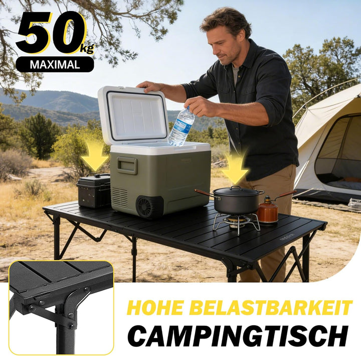 Campingtisch 128×60.5cm Höhenverstellbar Aluminium Klapptisch Tisch Camping Picknicktisch Schwarz, S