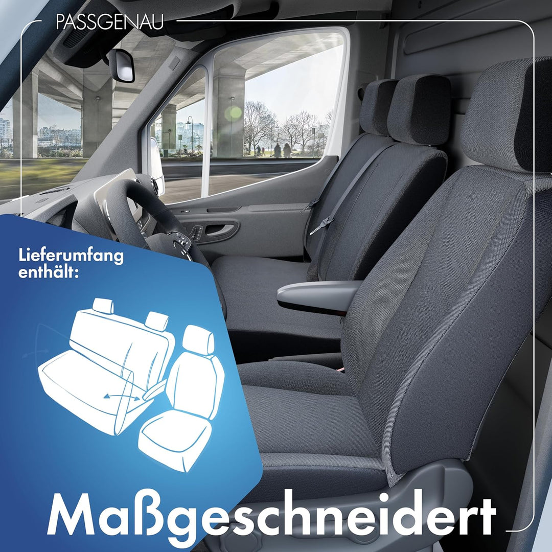 Walser Transporter Sitzbezüge Auto kompatibel mit Ford Transit, Einzelsitz Armlehne innen/Doppelbank