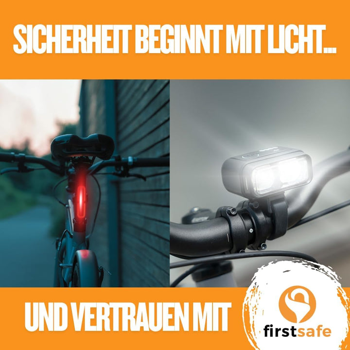 Fahrradlicht Set StVZO Zugelassen | 100 Lux mit Fernlicht vorne | Rückleuchte mit Bremslicht | Wasse