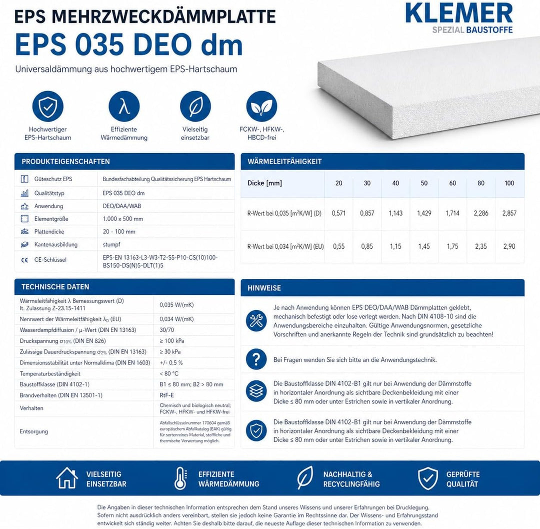 Styropor Dämmplatten EPS DEO 035 dm - ausgezeichnete Druckfestigkeit 100 kPa - sicherer Versand im s