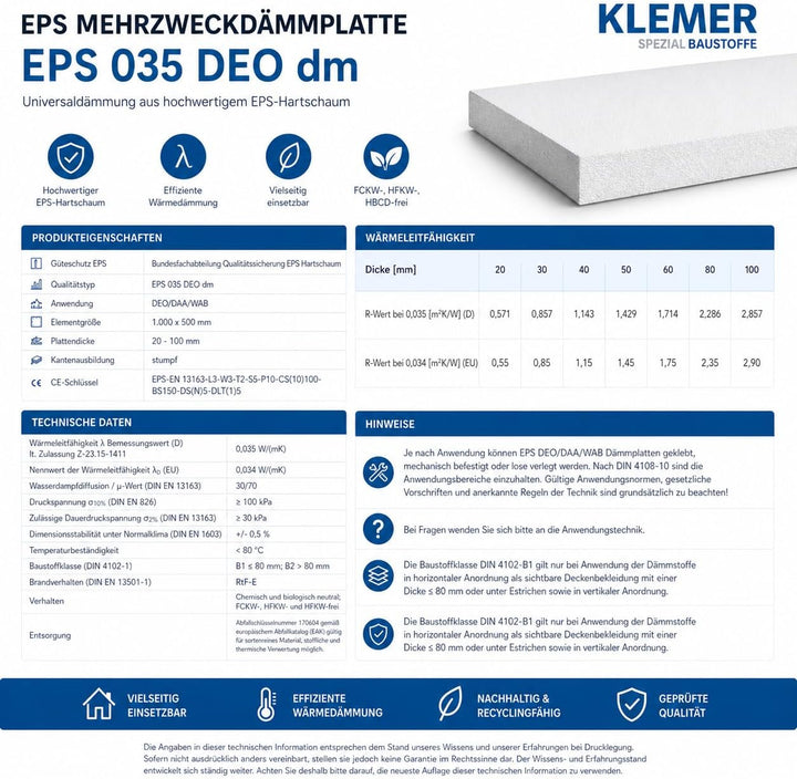 Styropor Dämmplatten EPS DEO 035 dm - ausgezeichnete Druckfestigkeit 100 kPa - sicherer Versand im s
