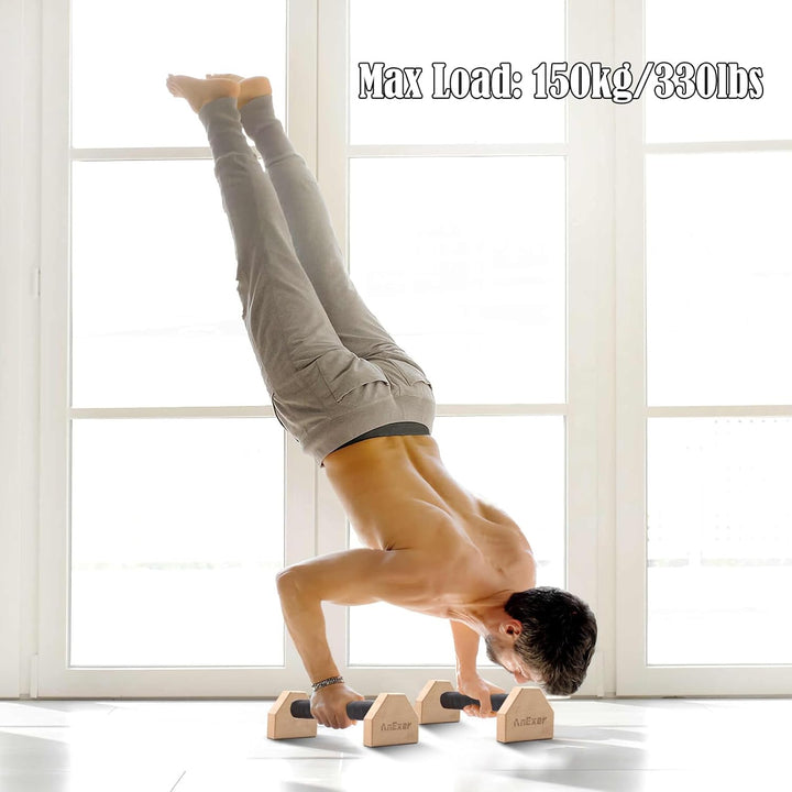 AnExer Liegestützgriffe Holz Parallettes Handstand Griffe für Calisthenics, Rutschfeste Push up Bars