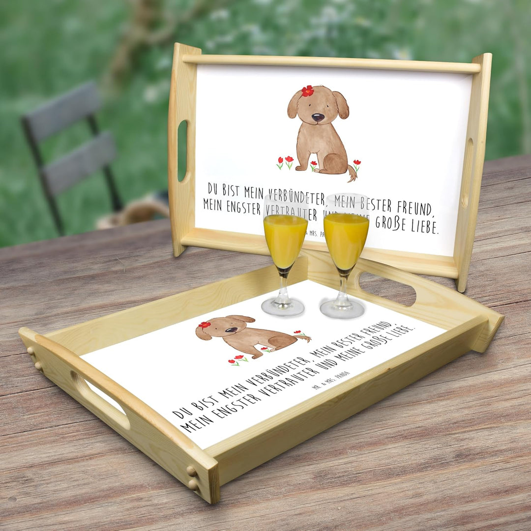 Mr. & Mrs. Panda Tablett Hund Dame - Geschenk, sofatablett, Holztablett, Hunde, Hundeglück, Sprüche,