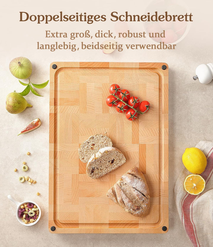 HEZHEN Gross Buchenholz Hackbretter, Hirnholzmaserung Doppelseitiges Schneidebrett, Eingebaute Saftr